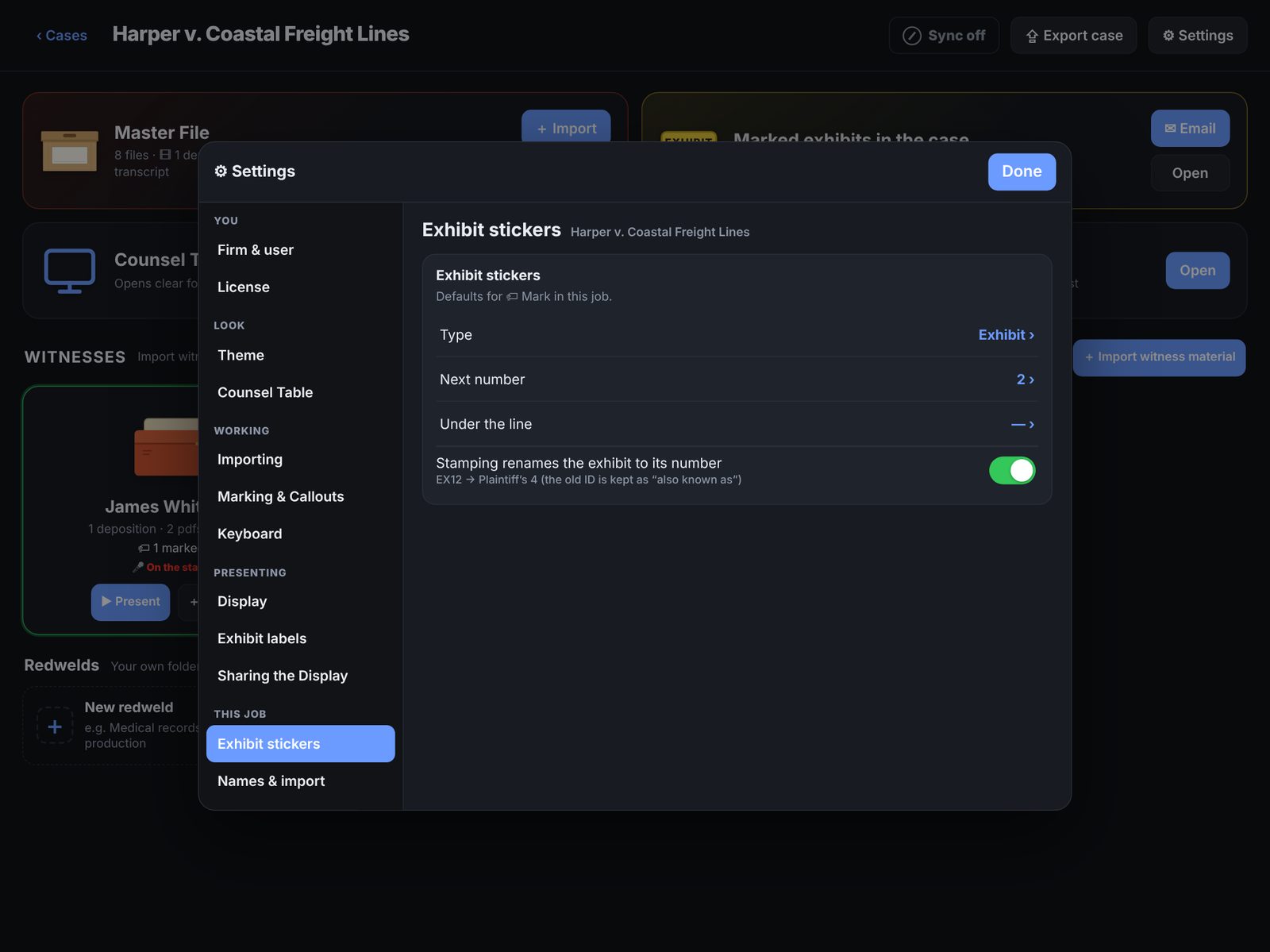 Settings window