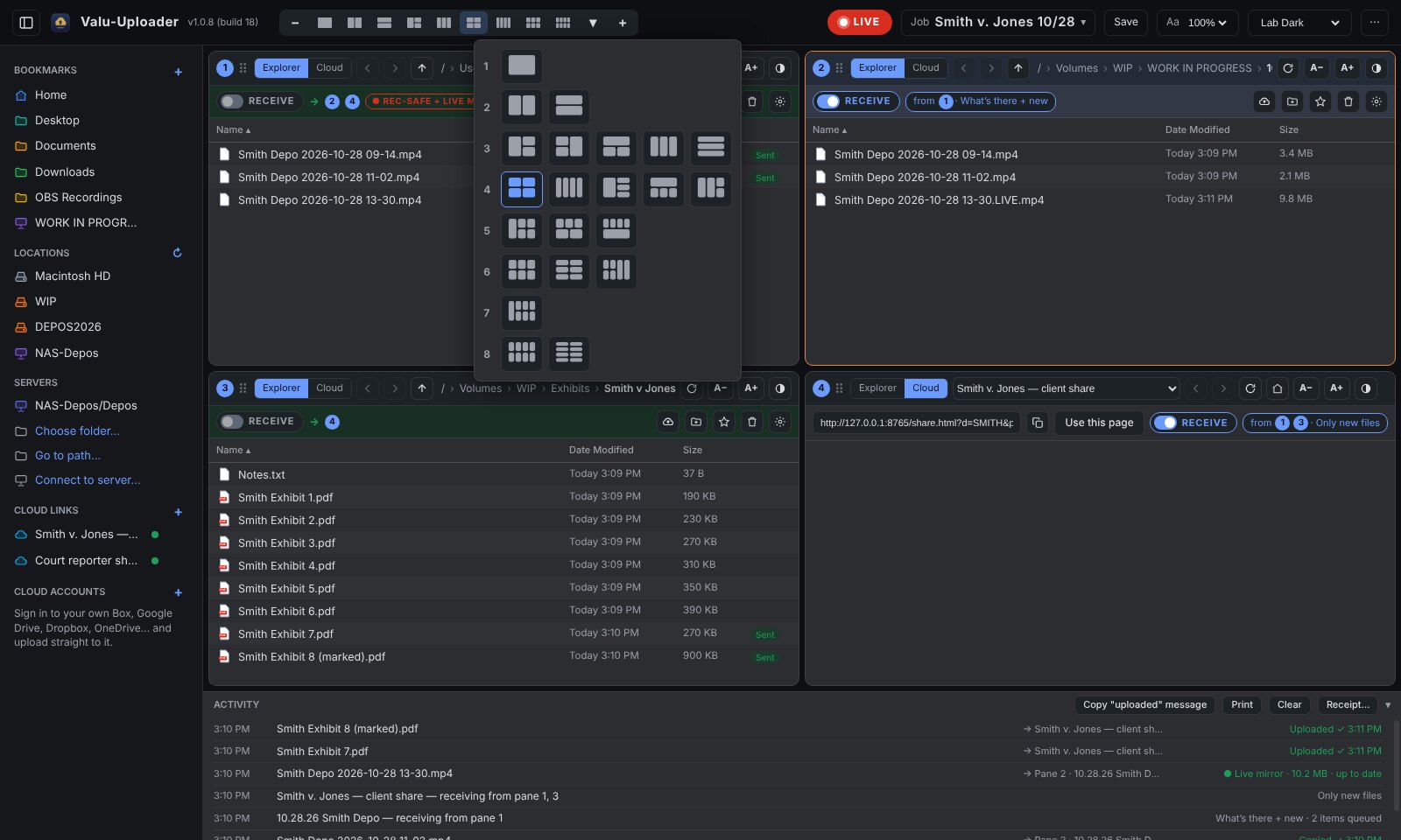 Layout picker with 22 arrangements